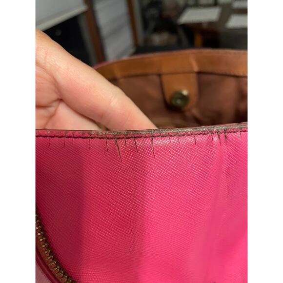 Fossil Expandable Gwen Shopper Tote Bag Travel Leather Wax Coated Pyramid Pink - Picture 16 of 16